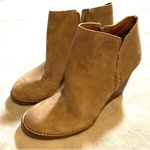 LUCKY BRAND Womens Beige Cut Out LK-Yimme Round Toe Wedge Leather Booties 8 38.5
